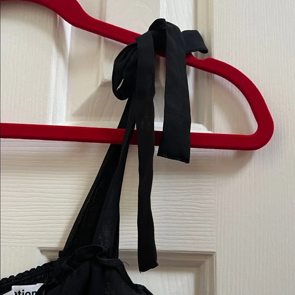 Reformation Christine Mini Dress Black Ruffle Hem Tie Strap size 0 USA LBD - Picture 7 of 9